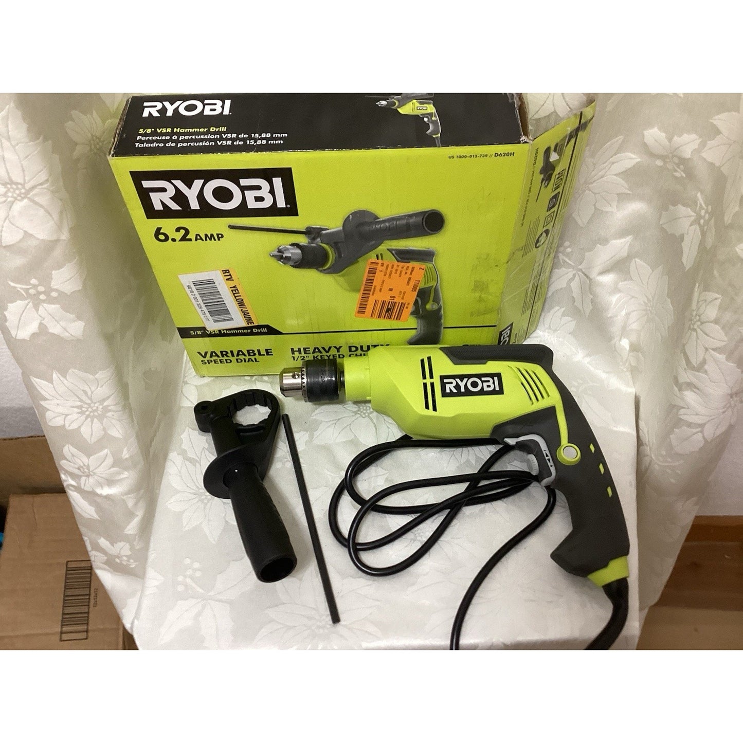 Ryobi D620H 6.2 Amp Hammer Drill, 1/2" Keyed Chuck, Variable Speed, Set of 3