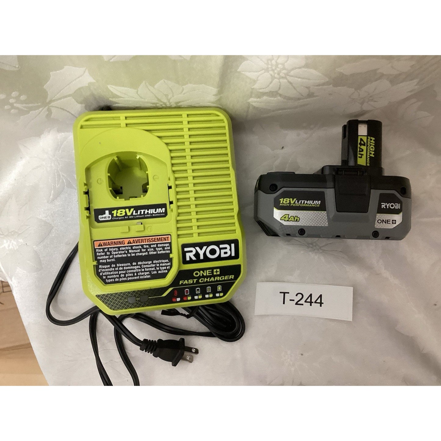 Ryobi ONE+ 18V Lithium-Ion Battery 4Ah Green Power Tool Charger Set T-244