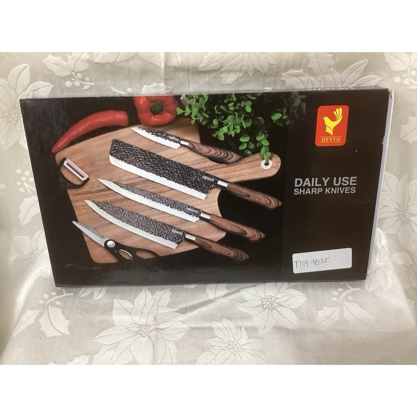 HENVO 6-Piece Knife Set Stainless Steel Chef Cleaver Paring Scissors