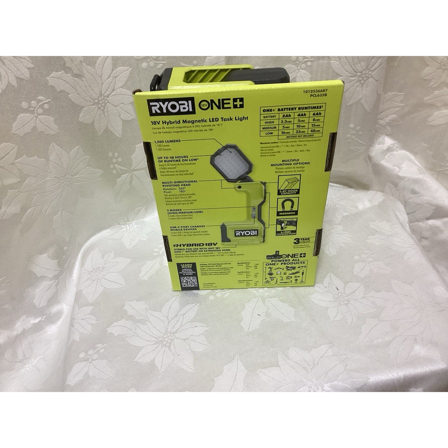 RYOBI ONE+ 18V Hybrid Magnetic LED Work Light 1500 lm USB Port PCL635B