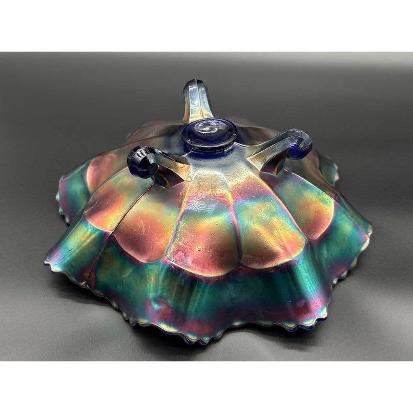 Vintage Fenton Cobalt Carnival 3-Footed Bowl