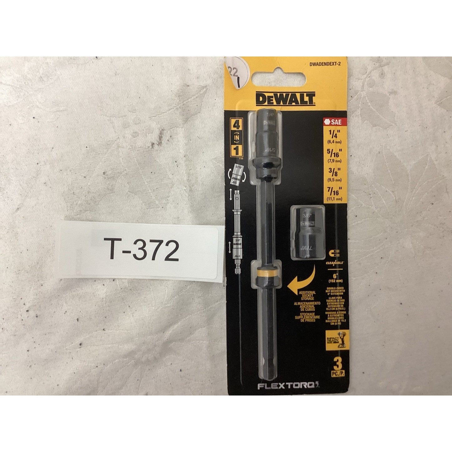 DEWALT FLEXTORQ Socket & Extension 7,8,10,13mm SAE 4-in-1 with 6 inch Ext T-372