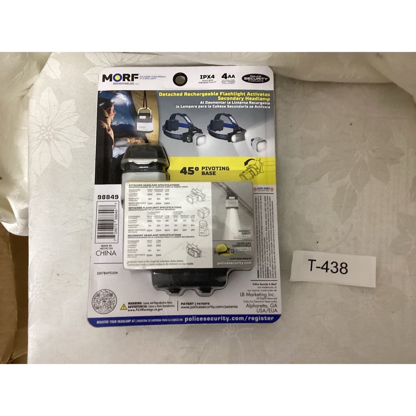 Morf 650 Lumens Ultra Bright Removable Head Lamp L650 With Hard Hat T-438
