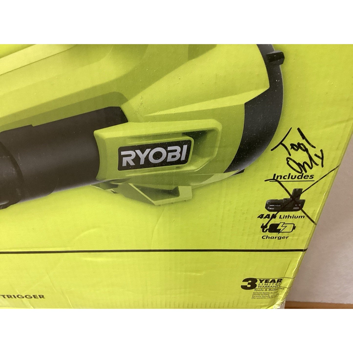 Ryobi ONE+ 18V Handheld Leaf Blower Variable Speed Trigger Green Battery