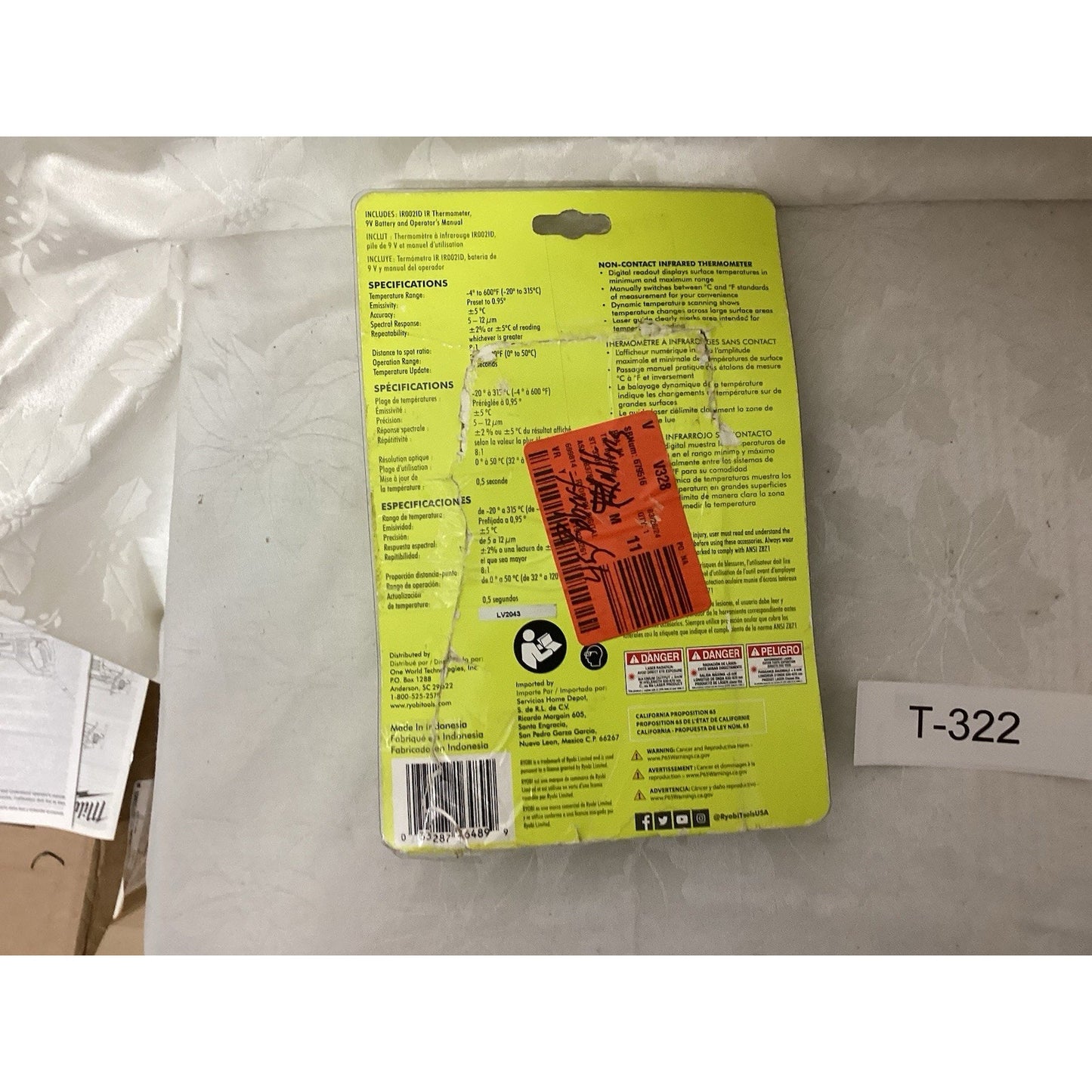 Ryobi Infrared Non-Contact Digital Thermometer IR002, -4 to 600°F Range T-322