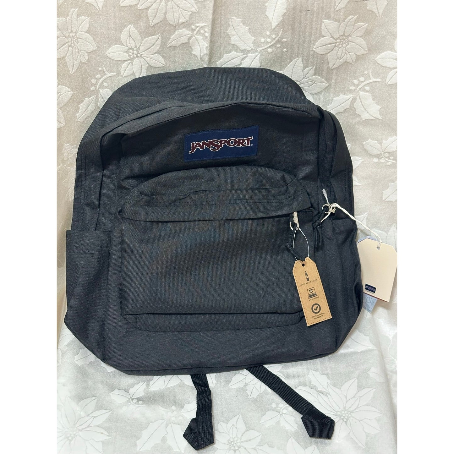 Jan sport Black Backpack 15” Laptop sleeve water bottle pocket