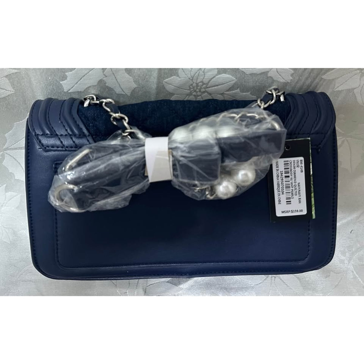 Badgley Mischka Denim Diamond Quilted Crossbody Bag. B158-9590