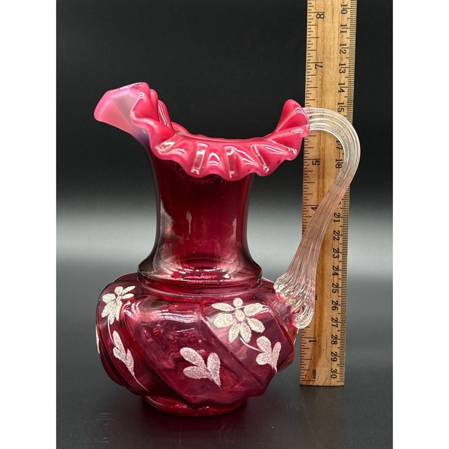 Crissittes Hand Painted Pink Floral Glass Vase 9 in Signed Decorative
