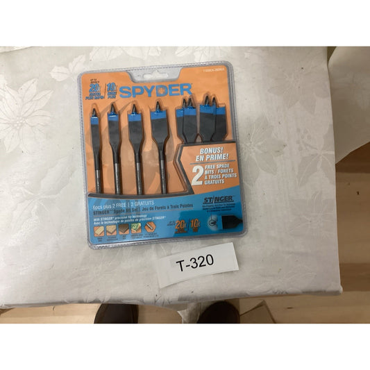 Spyder Stinger Spade Steel Drill Bit Set for Wood, 8-Pc Set, Qty 8 T-320