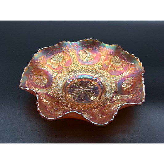 Vintage Fenton Marigold Carnival Glass Bowl with Lotus and Dragons