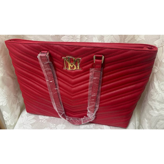 Badgley Mischka  ex large Red Quilted Tote w laptop PKT B150
