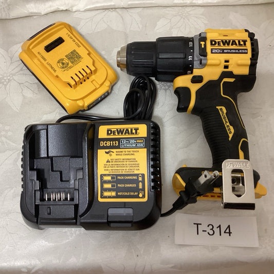 DEWALT 20V Brushless Drill Driver Yellow Black Keyless Li-Ion T-314
