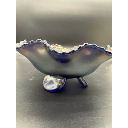 Fenton Carnival Glass 7-1/2 Inch Ruffled Rim Bowl With Three Spatula Feetn