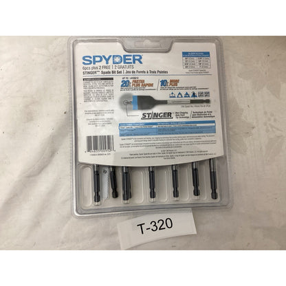 Spyder Stinger Spade Steel Drill Bit Set for Wood, 8-Pc Set, Qty 8 T-320