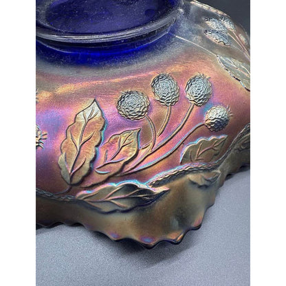Fenton Orange Tree Pattern Blue Carnival Glass Bowl
