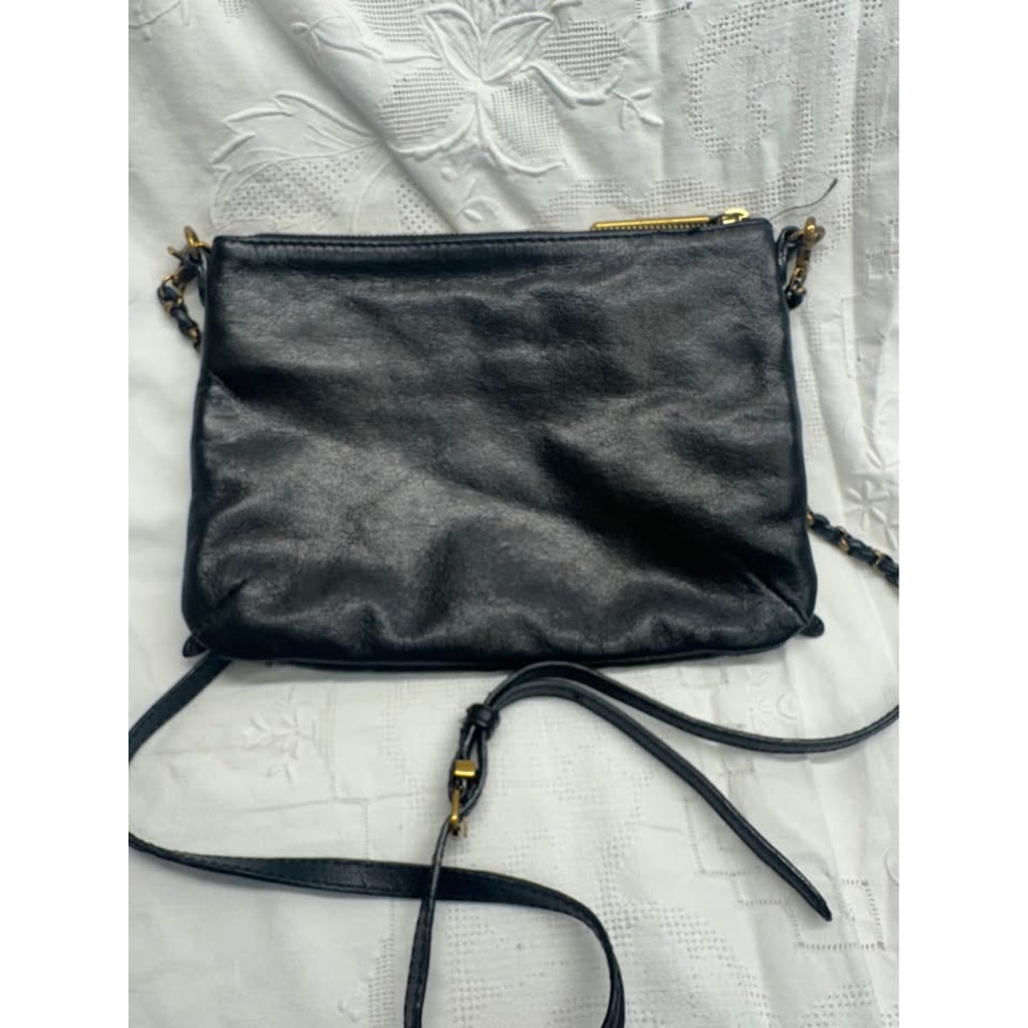 Pre-loved Elliott Lucca Black Crossbody Bag with Multiple Zippers leather. B-224