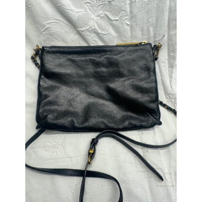Pre-loved Elliott Lucca Black Crossbody Bag with Multiple Zippers leather. B-224