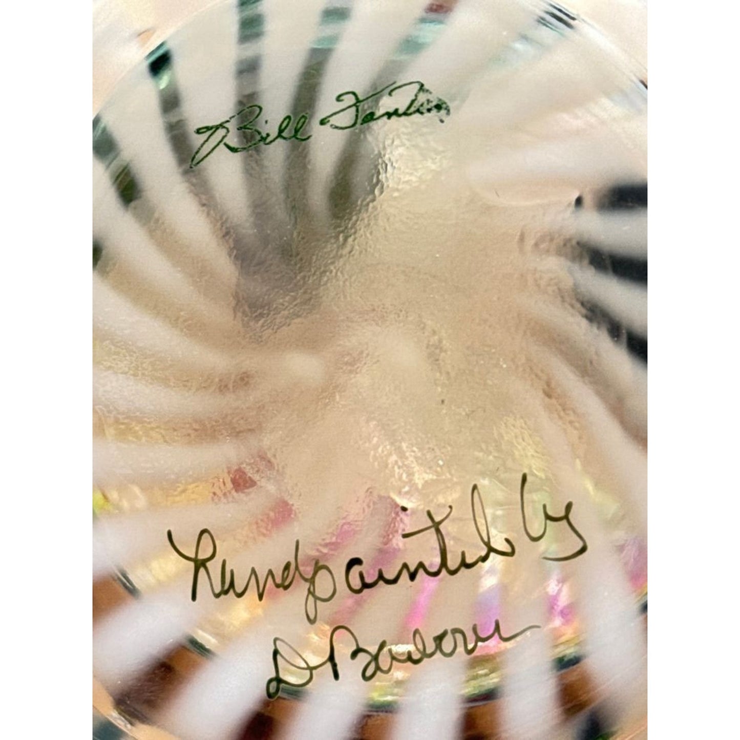K. Bill Fenton Signed Art Glass Paperweight, Clear Multicolor Swirl