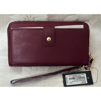 NEW BADGLEY MISCHKA LONG Wall w Phone Poc & Wrist wine. B136