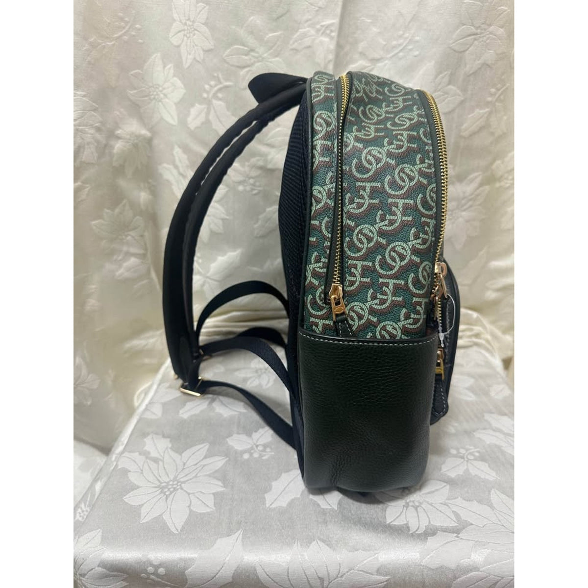 New Coach Green Monogram Backpack leather. B-286