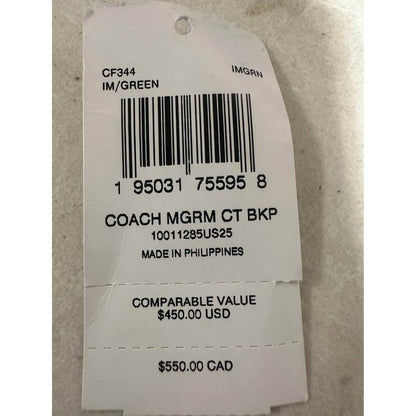 New Coach Green Monogram Backpack leather. B-286
