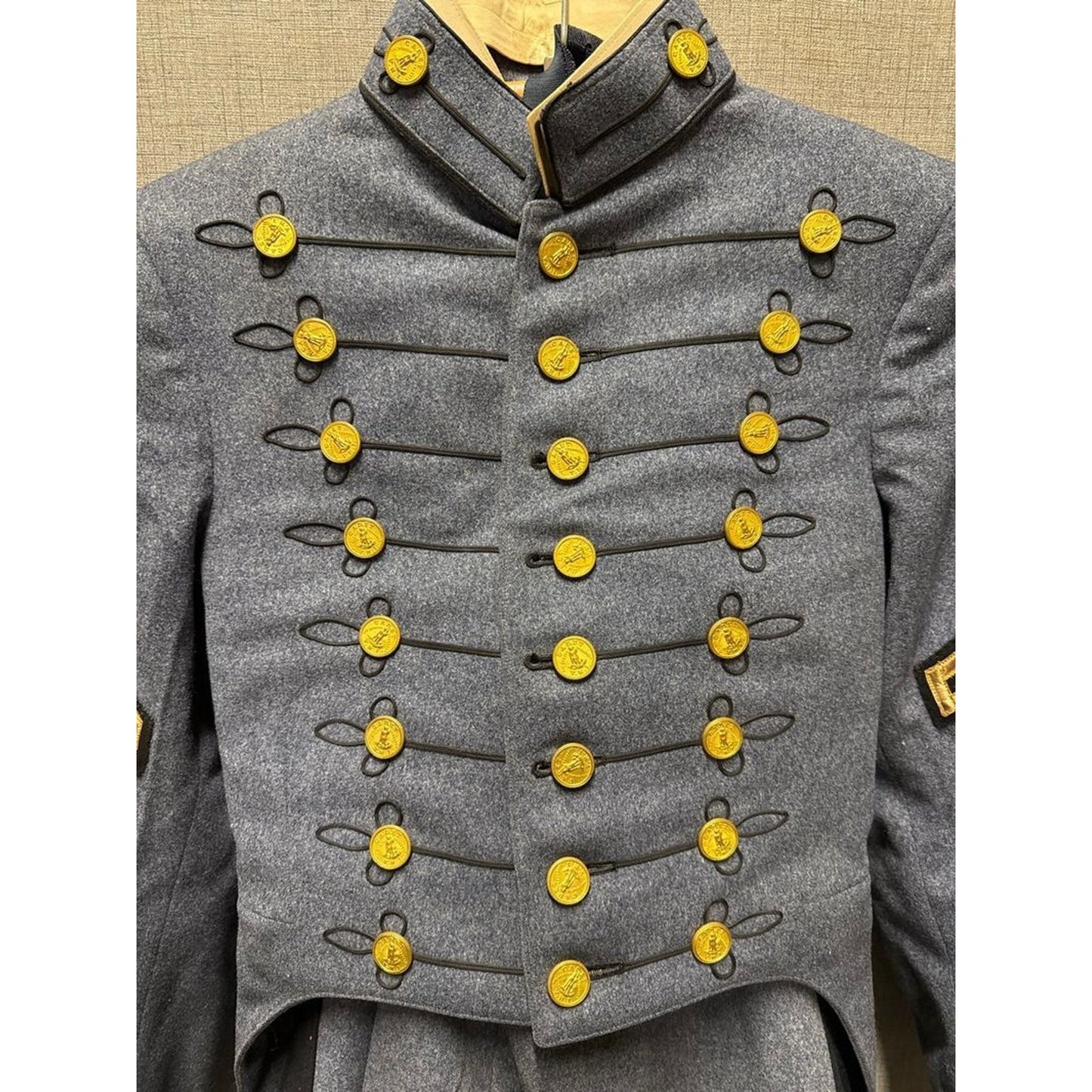 Gray Military-Style Dress Uniform Jacket w/ Brass Buttons & Sleeve Chevrons