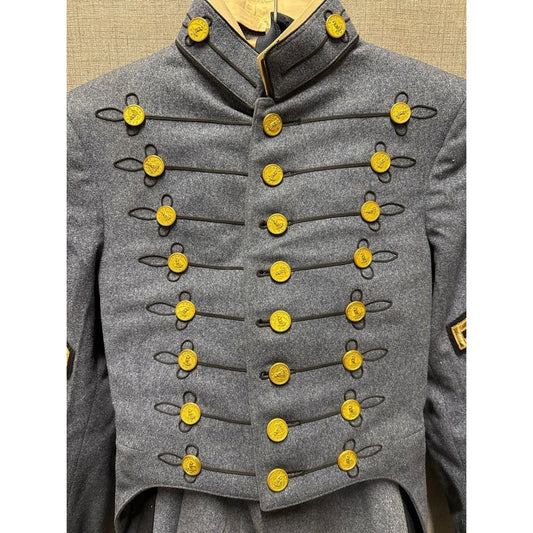 Gray Military-Style Dress Uniform Jacket w/ Brass Buttons & Sleeve Chevrons