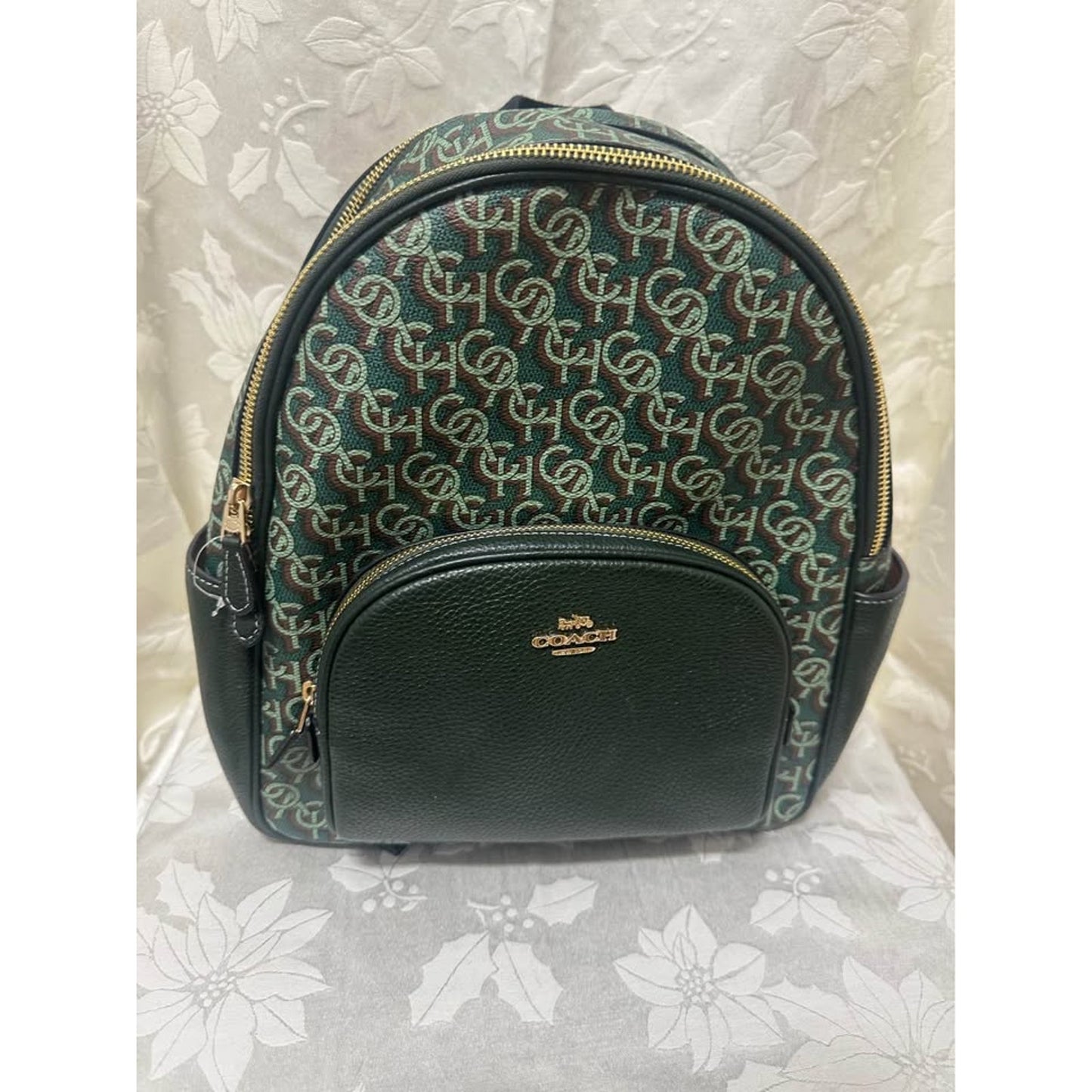 New Coach Green Monogram Backpack leather. B-286