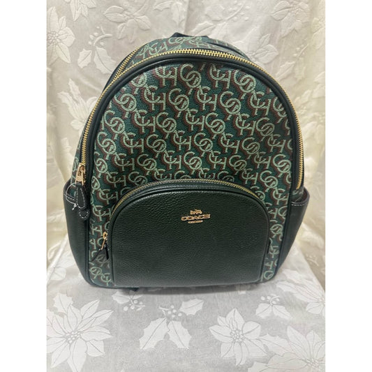 New Coach Green Monogram Backpack leather. B-286