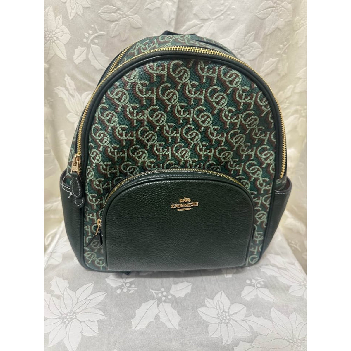 New Coach Green Monogram Backpack leather. B-286
