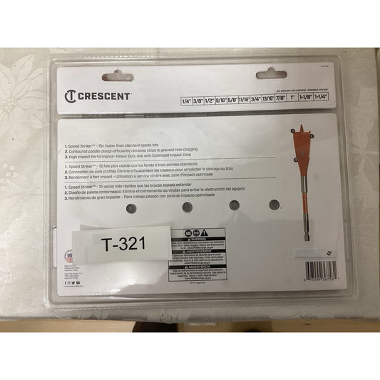 Crescent Speed Striker 12 Piece Wood Spade Drill Bit Set 1/4-1" x 6" T-321
