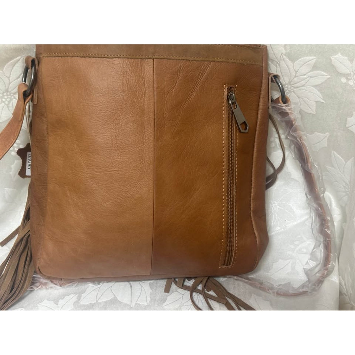 Tooled Leath & Cowhide Frng Crossbody w/conceal  PKT B186