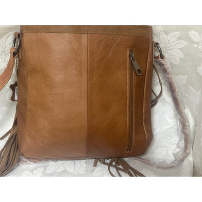 Tooled Leath & Cowhide Frng Crossbody w/conceal  PKT B186