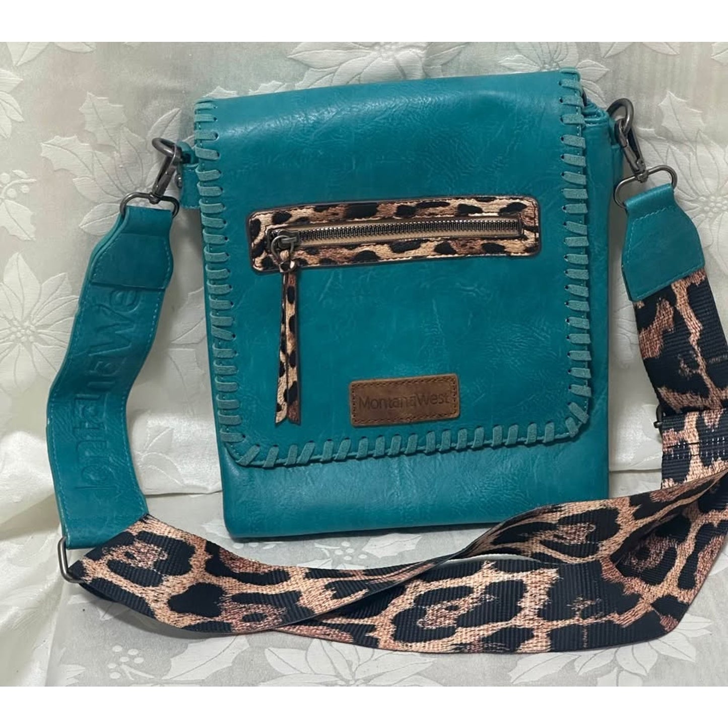 New Montana West Teal and Leopard crossbody B-200