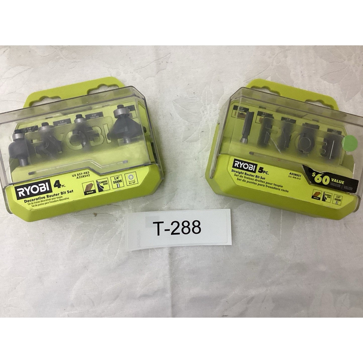 Ryobi Carbide Router Bit Set 4pc & 5pc Green 1/4 in A25RS42 A25RS51 T-288