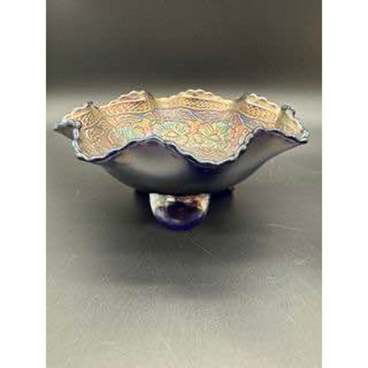 Fenton Carnival Glass 7-1/2 Inch Ruffled Rim Bowl With Three Spatula Feetn