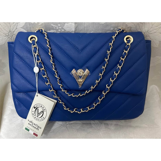 Valentino Orlandi Angel Blue Quilted Chain Handbag. B137-10085