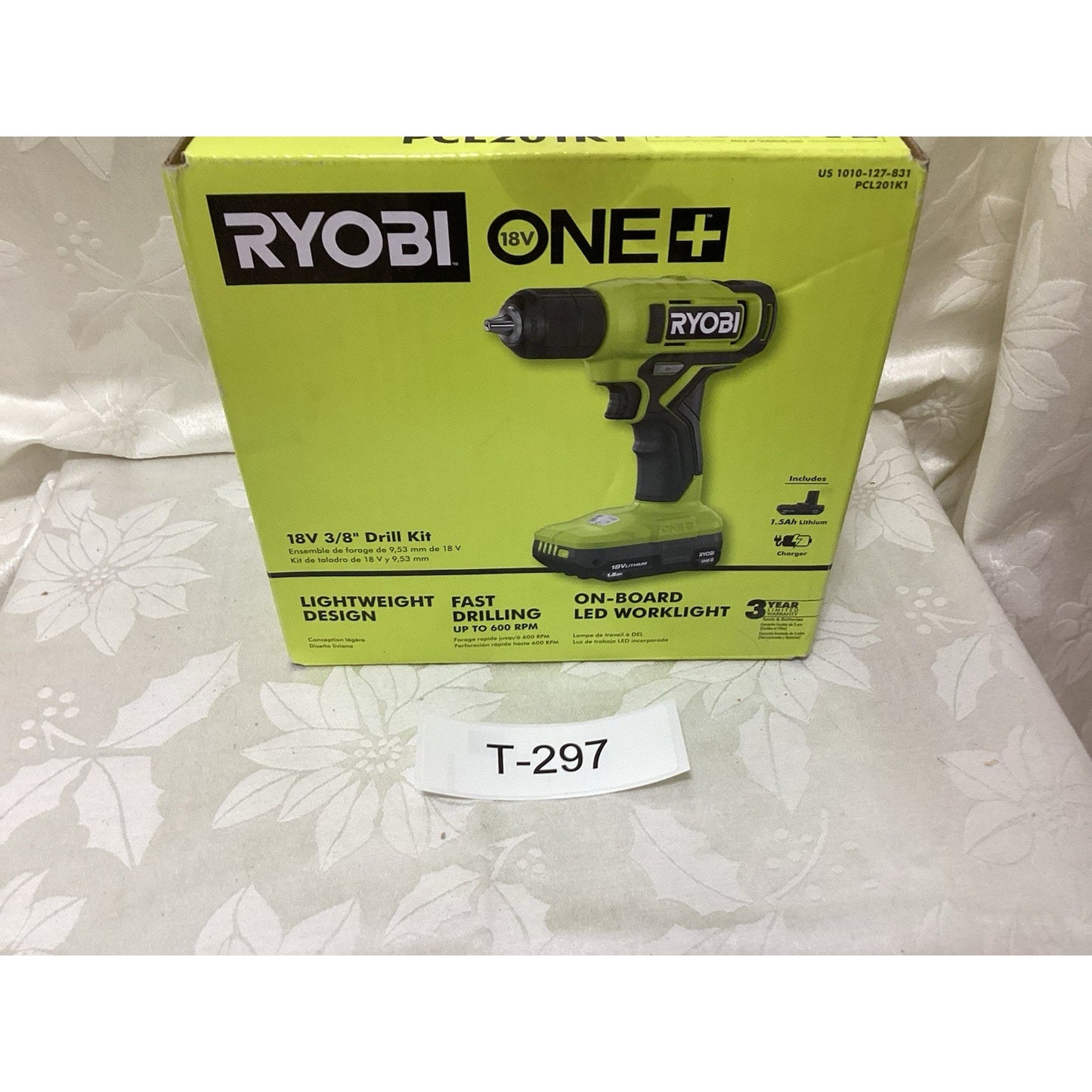 Ryobi ONE+ 18V Cordless Drill Kit PCL201K1 Green Black Keyless 3/8" T-297