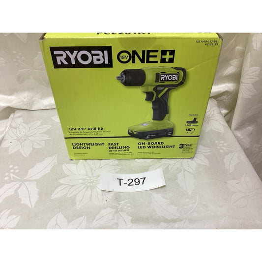 Ryobi ONE+ 18V Cordless Drill Kit PCL201K1 Green Black Keyless 3/8" T-297
