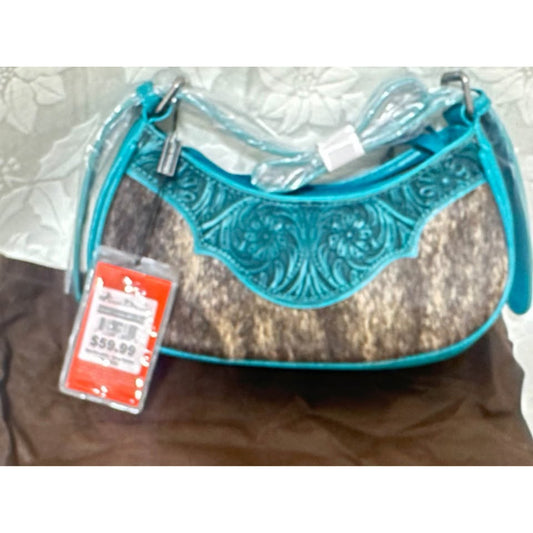 New Turquoise Montana West Tooled Leather / Cowhide Handbag.