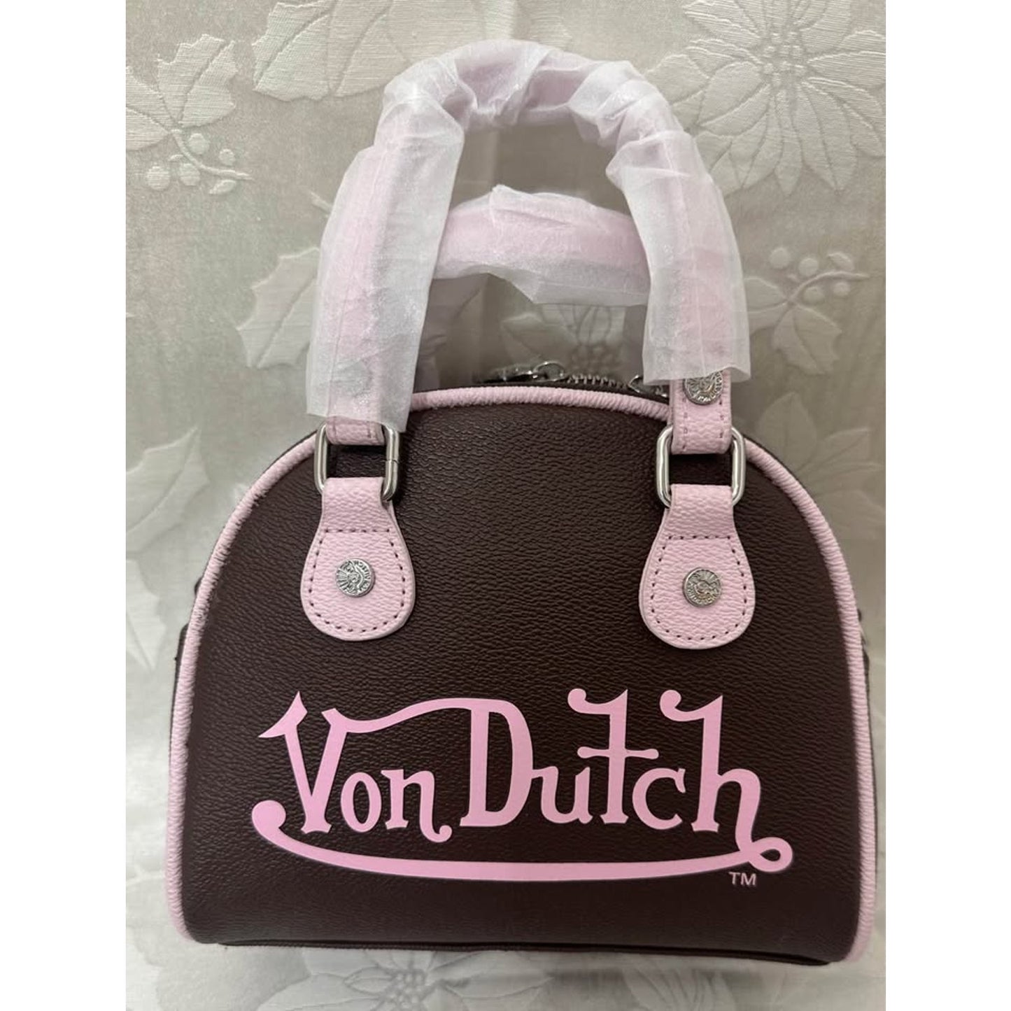 NEW Von Dutch Brown and Pink Bowling style bag. B165-