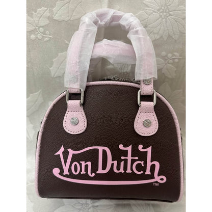 NEW Von Dutch Brown and Pink Bowling style bag. B165-