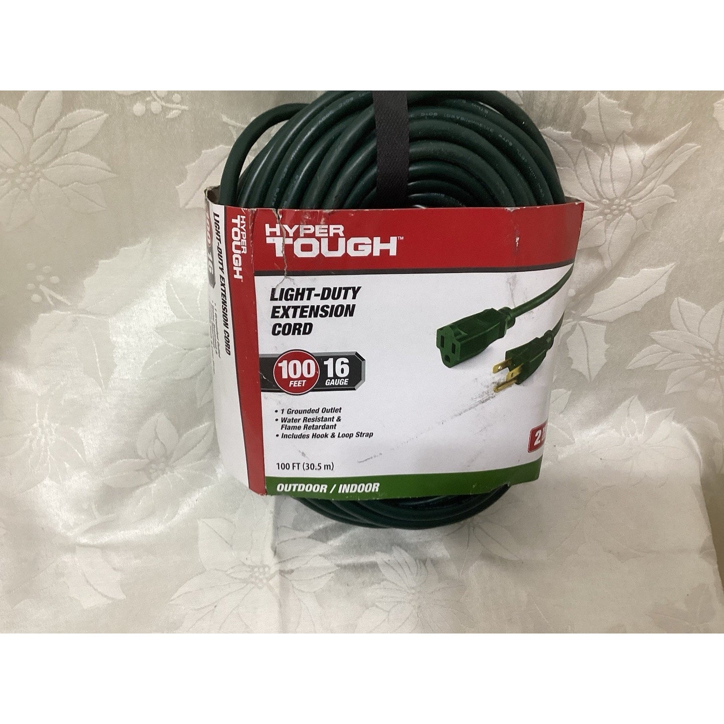 Hyper Tough 100ft 16/3 Light Duty Extension Cord, Indoor/Outdoor, Green