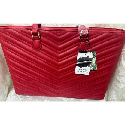 Badgley Mischka  ex large Red Quilted Tote w laptop PKT B150