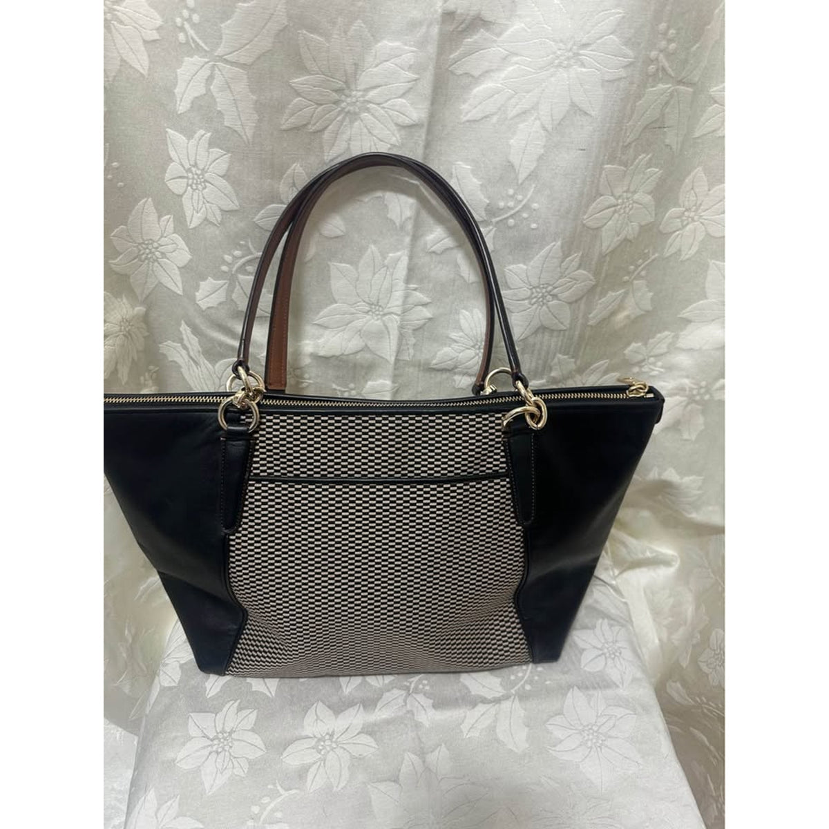 Pre-loved Coach Black Leather and Patterned Canvas Tote Bag