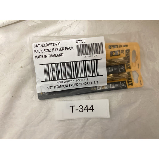 DEWALT DW1332G 1/2 in Titanium Speed Tip Drill Bit, Gold, 3-Pc Set, Qty 3 T344
