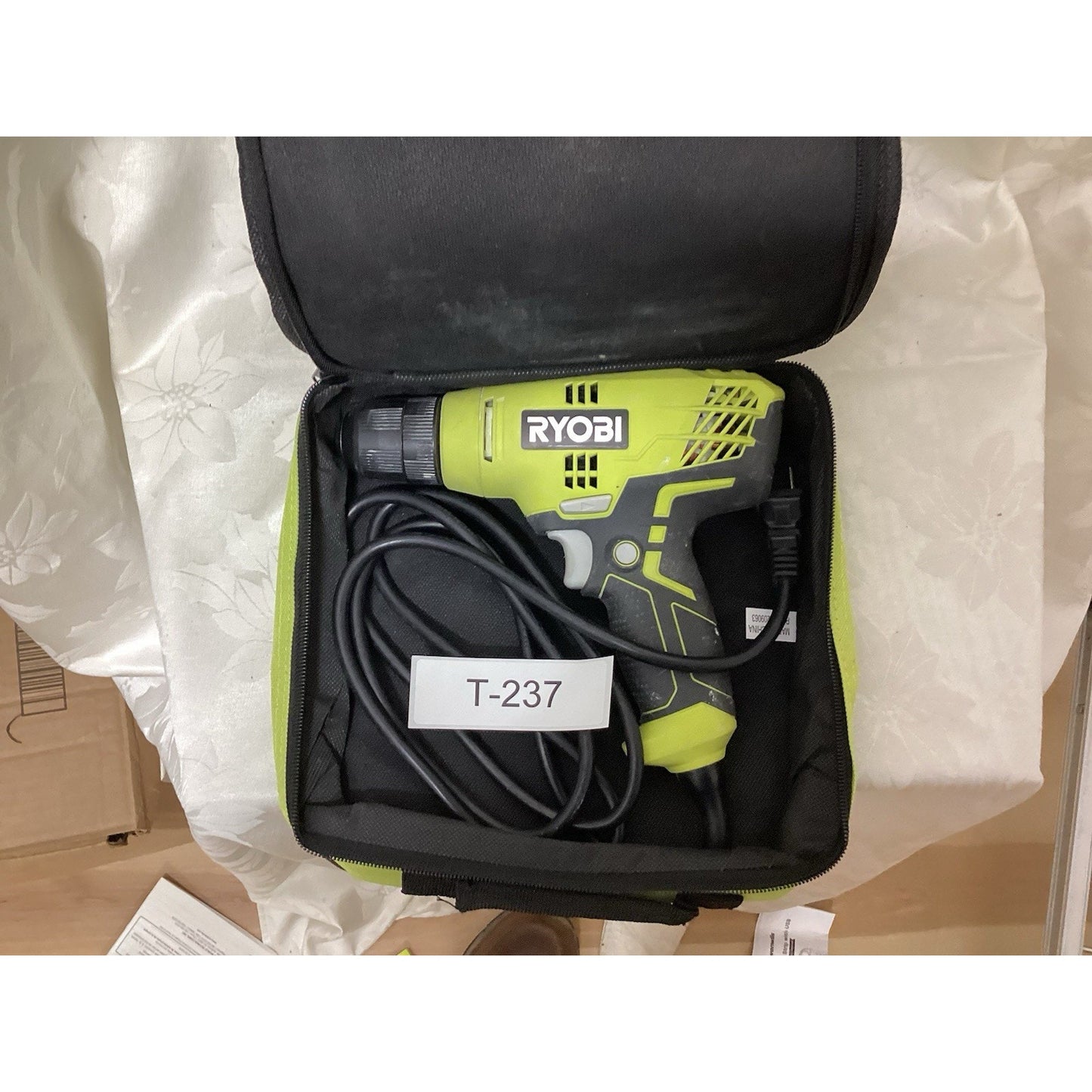 Ryobi T-237 Drill/Driver, Corded Electric, Case, Green/Black