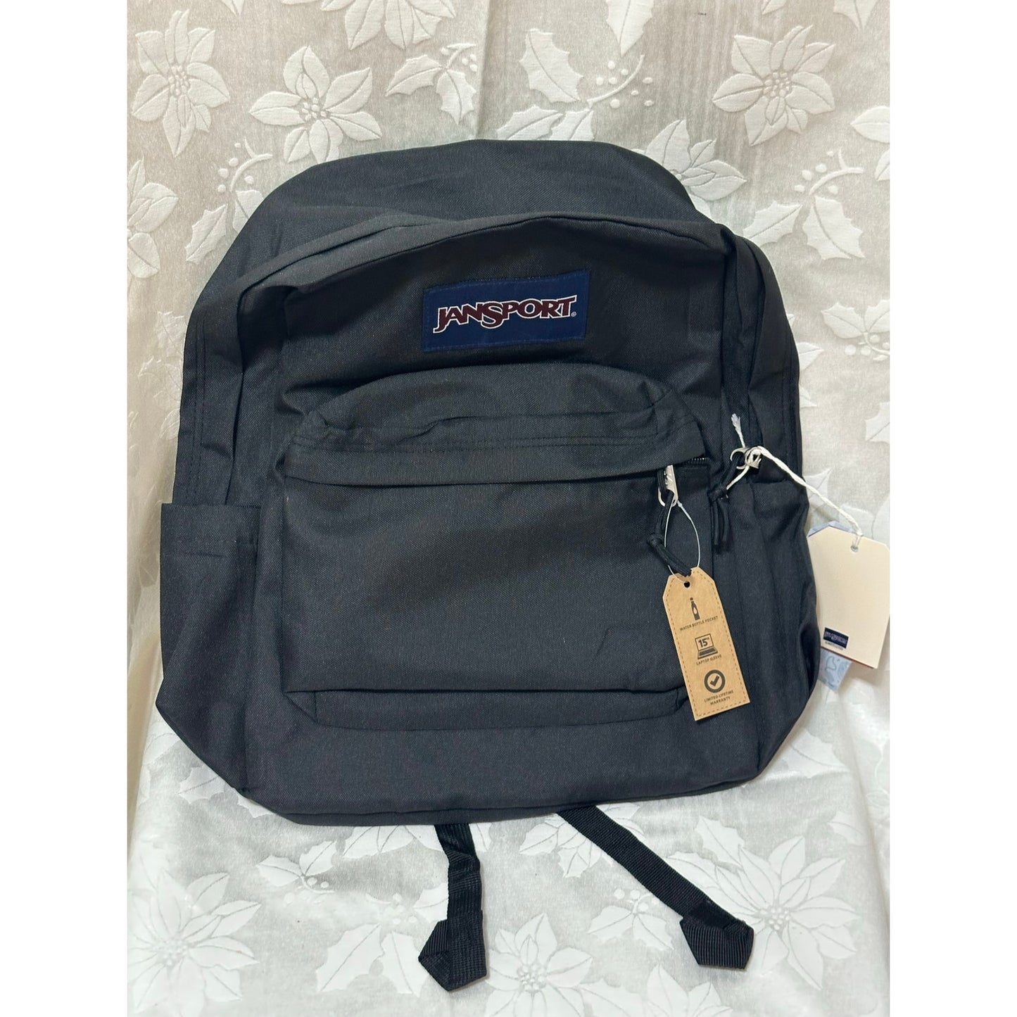 Jan sport Black Backpack 15” Laptop sleeve water bottle pocket