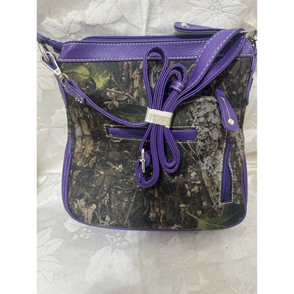 New Purple camo cross purse with bling winged cross. B-320