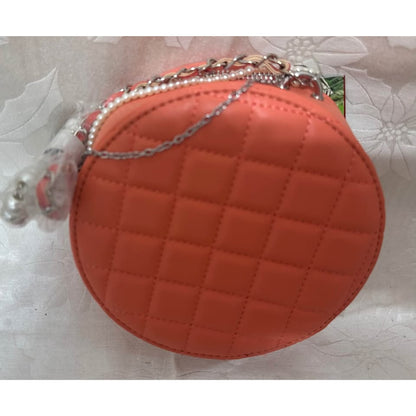 BADGLEY MISCHKA Coral Quilted RD Crossbody w/ Pearls. B161-